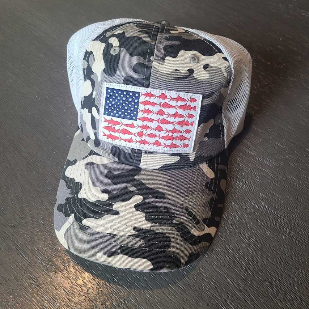 Camo Trucker Hat USA Flag Fish Patch Fishing Baseball Cap Adjustable Mesh‎